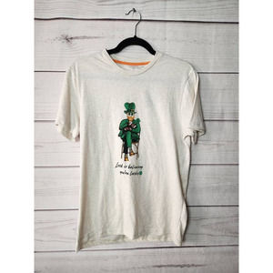 Leperchaun Mens Denim &‎ Flower Graphic T-Shirt Off White Heathered S New